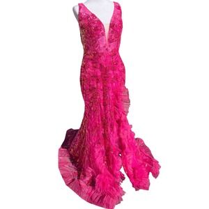 Amarra Hot Pink Sequin Mermaid Pageant Prom Gown Size 12 Diva Glam